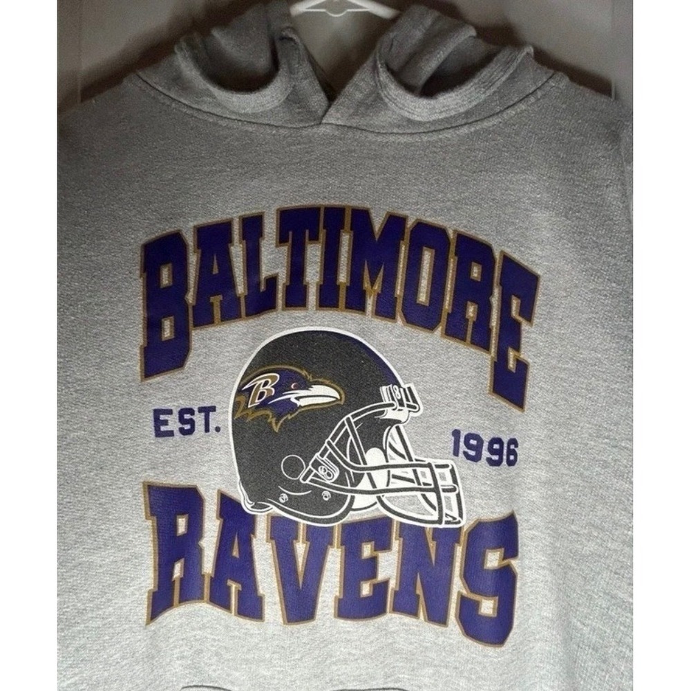 NFL Baltimore Ravens Graphic Grey Hoodie Sweatshirt Sz Mens Large No Flaws